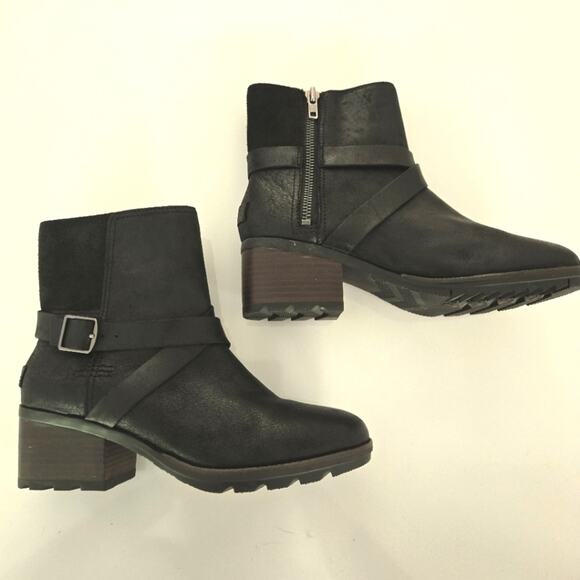 Sorel Cate Buckle Waterproof Leather Lug Sole Chunky Moto Ankle Bootie, Size 8.5 - Picture 4 of 12